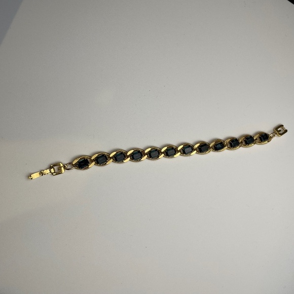 Givenchy Vintage Gold-Plated Bracelet w/ Blue-Green Crystals - Pre-owned - Picture 4 of 7